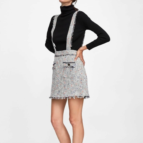 Zara Tweed Skirt w/ Braces overalls Shinestitch Suspenders Overalls sz medium - Picture 2 of 6